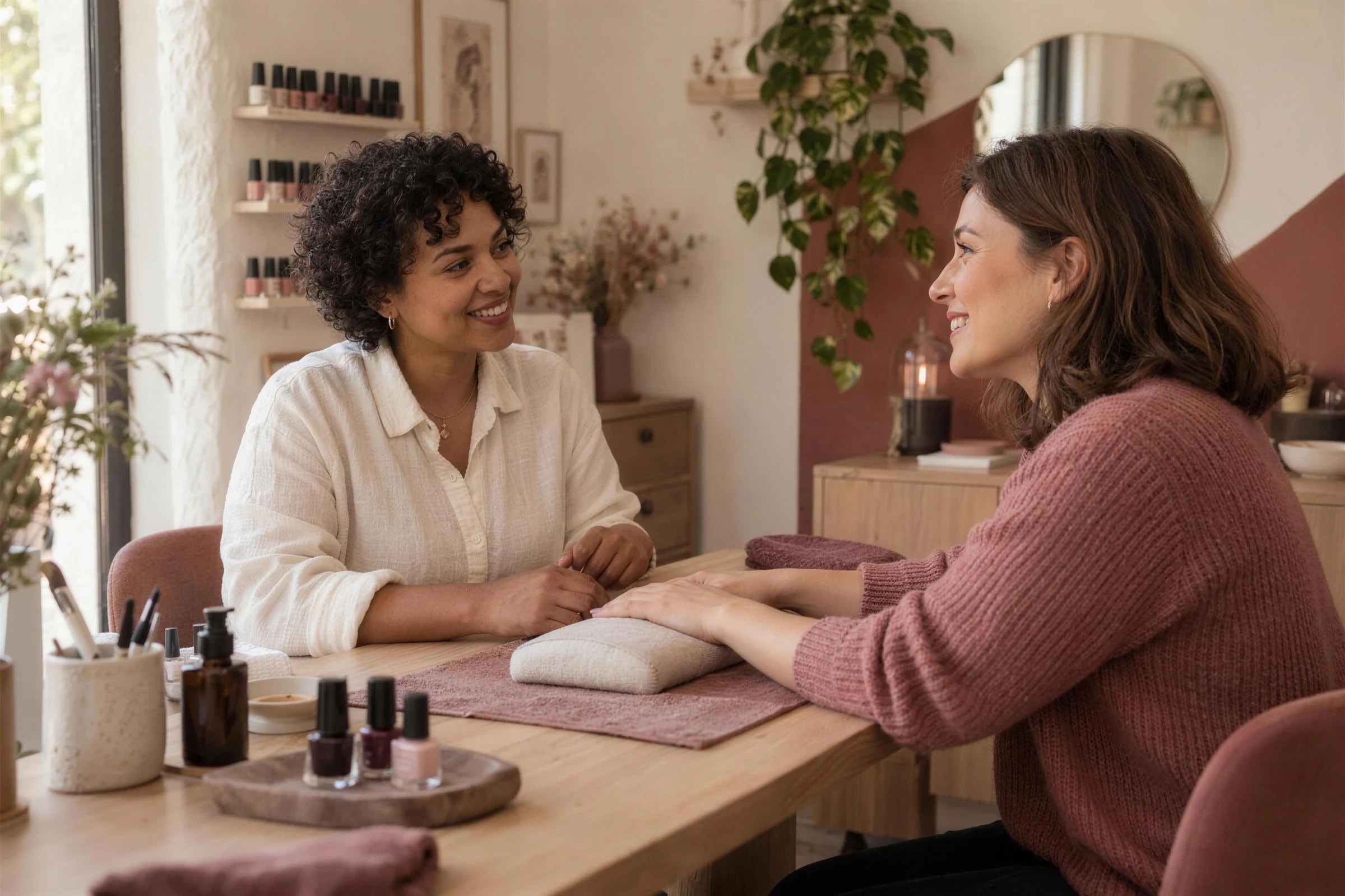 Un échange chaleureux entre une professionnelle et sa cliente.